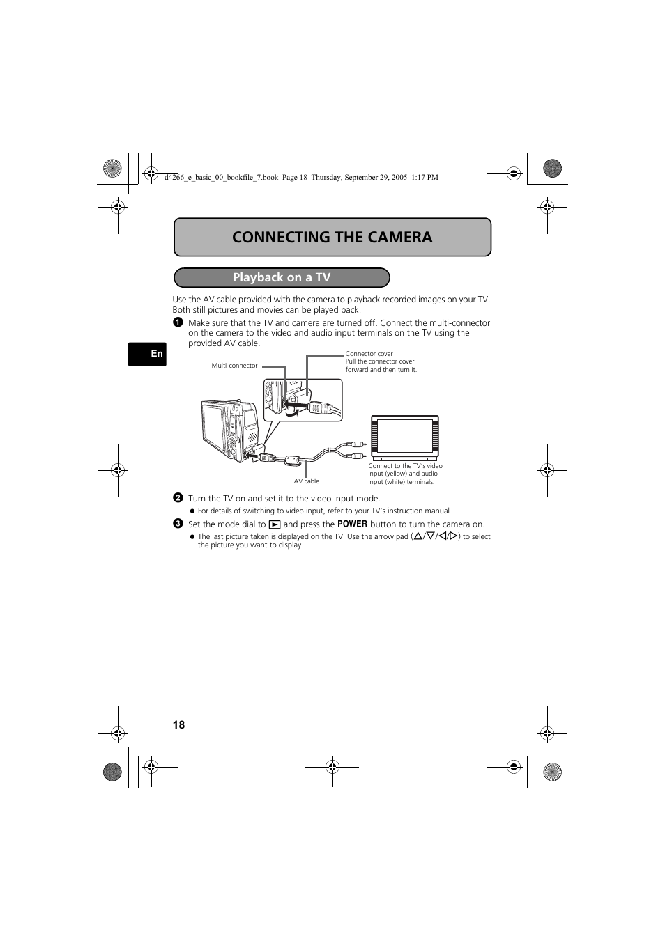 Connecting the camera, Playback on a tv | Olympus SP-700 User Manual | Page 18 / 84