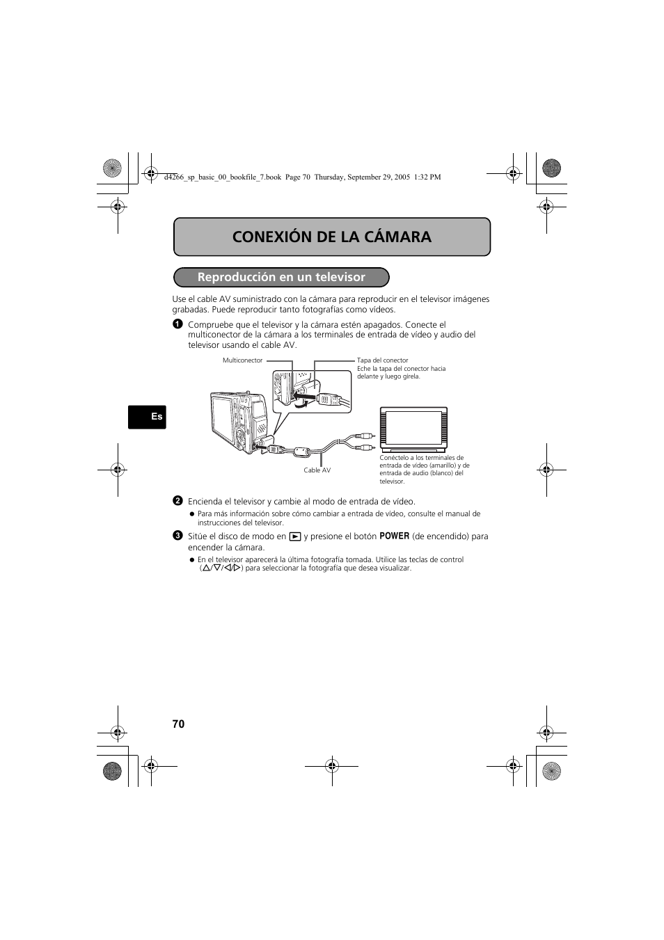 Conexión de la cámara, Reproducción en un televisor | Olympus SP-700 User Manual | Page 70 / 84