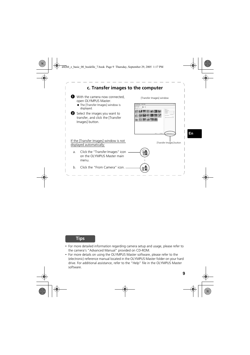 C. transfer images to the computer, Tips | Olympus SP-700 User Manual | Page 9 / 84