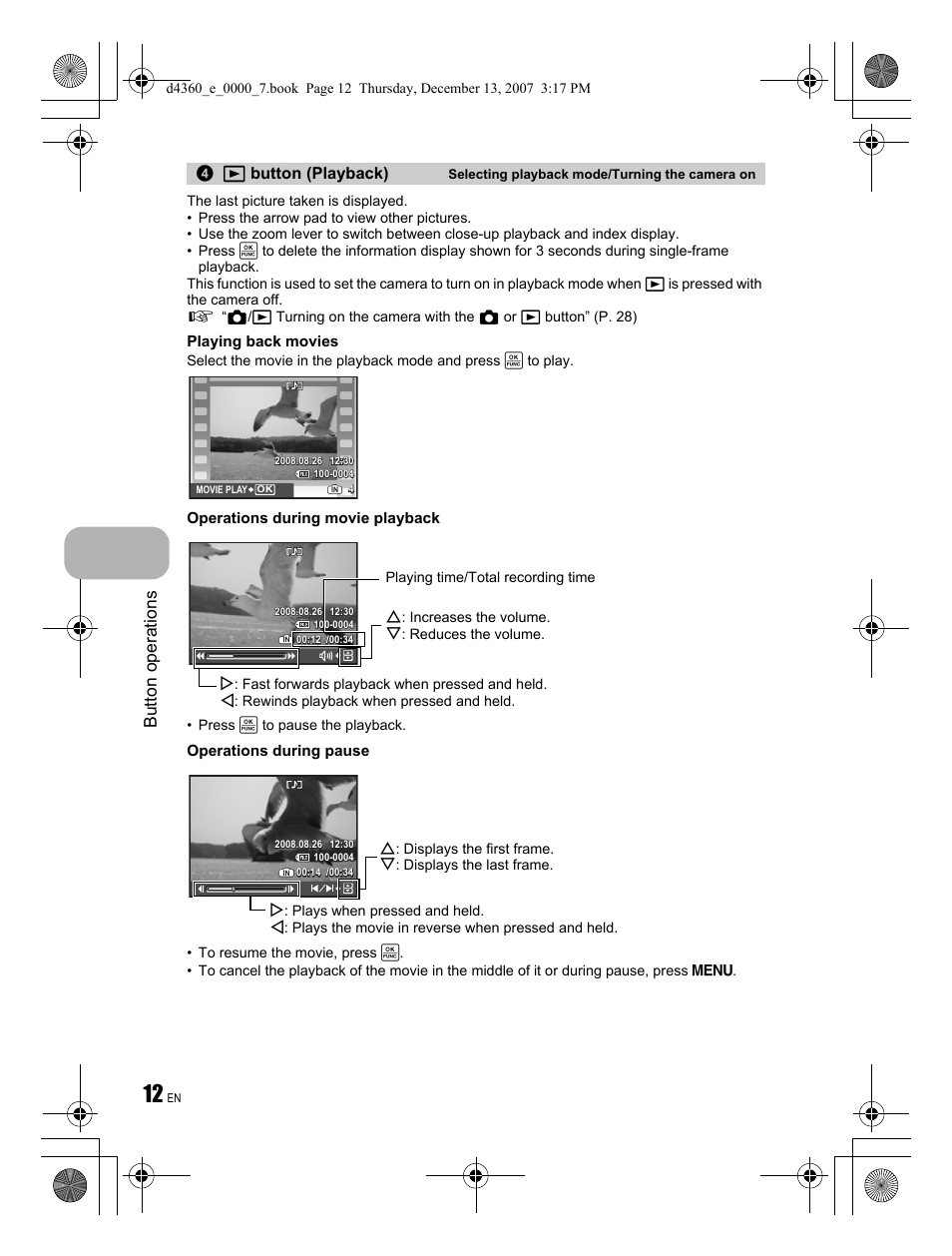 Button operations, Q button (playback) | Olympus FE-350 User Manual | Page 12 / 68