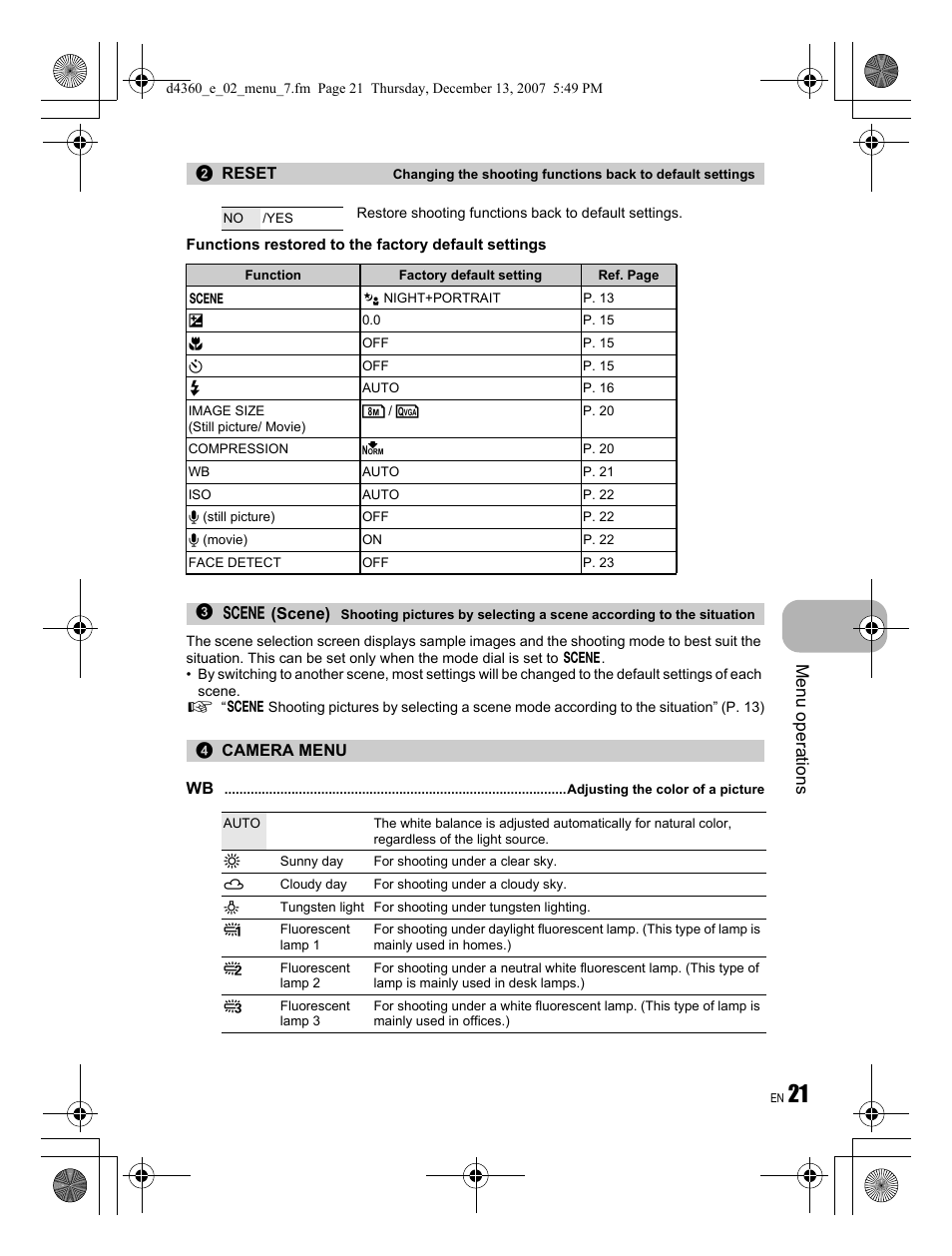 Menu operations | Olympus FE-350 User Manual | Page 21 / 68