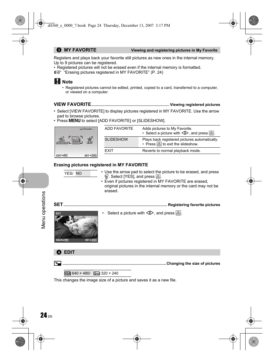 Menu operations, My favorite, View favorite | Edit q | Olympus FE-350 User Manual | Page 24 / 68