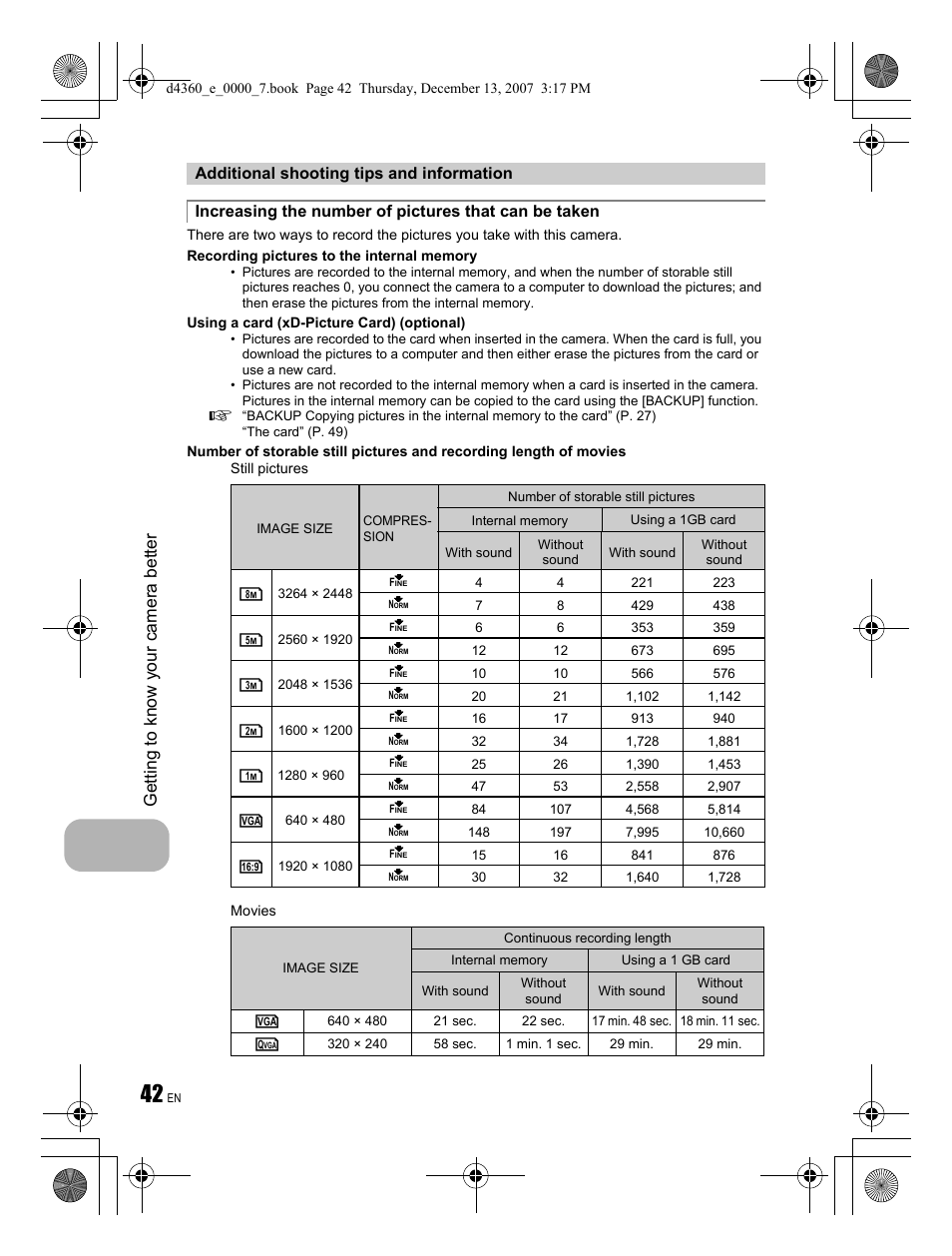 Getting to know your camera better | Olympus FE-350 User Manual | Page 42 / 68