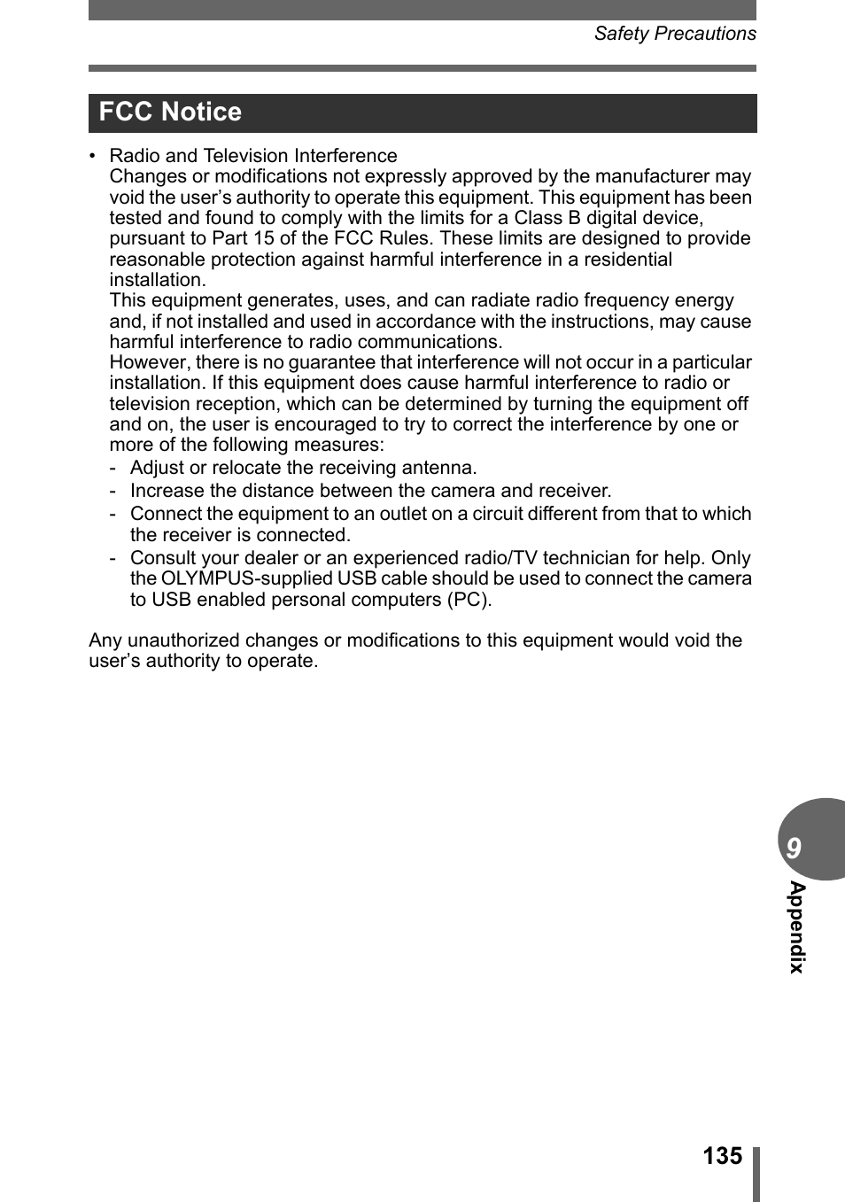Fcc notice | Olympus D-595 Zoom User Manual | Page 135 / 156