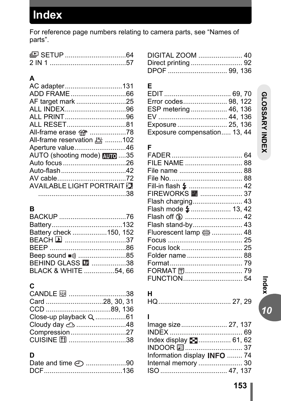 Index | Olympus D-595 Zoom User Manual | Page 153 / 156