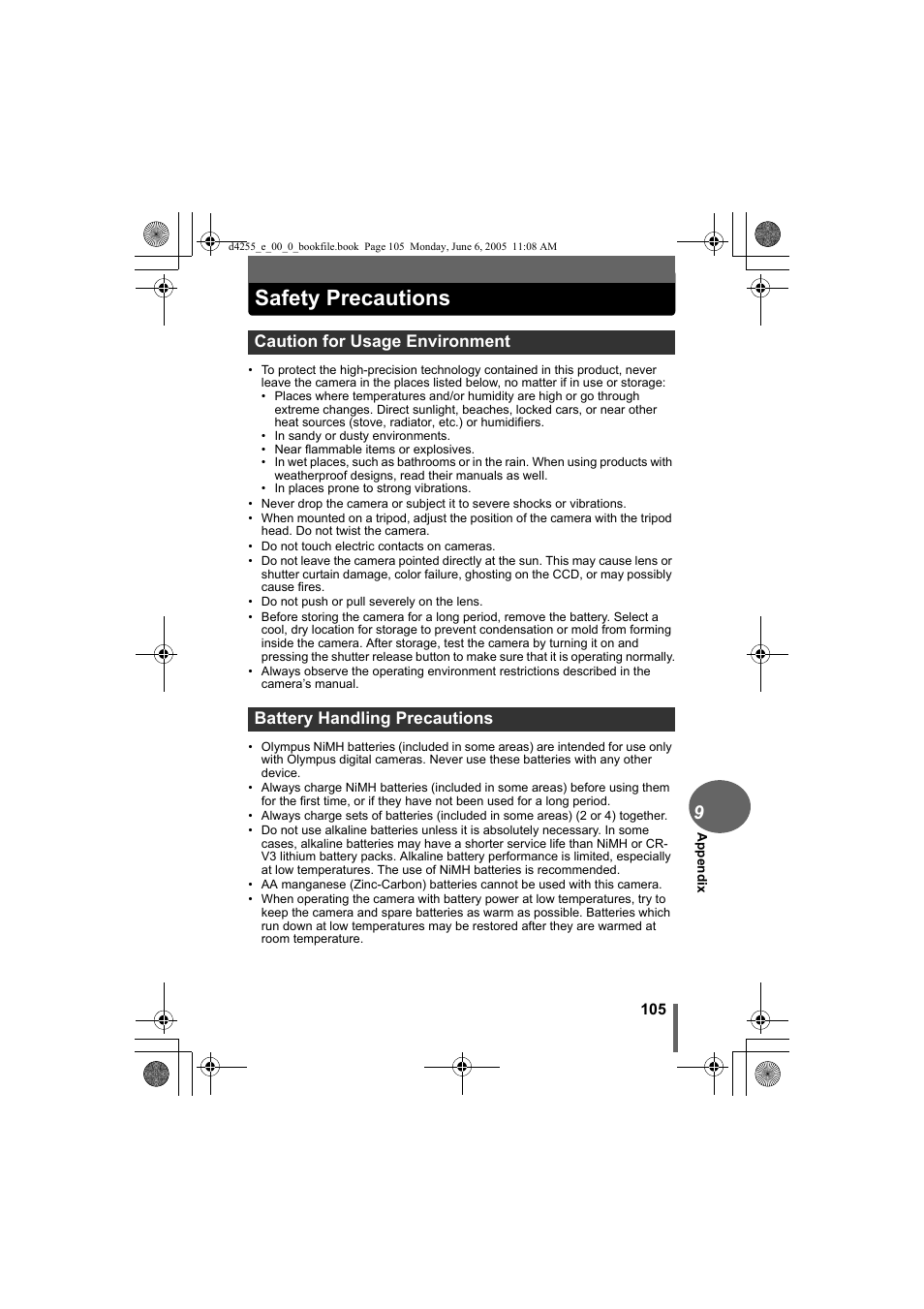 Safety precautions | Olympus D-555 Zoom ImageLink User Manual | Page 105 / 124