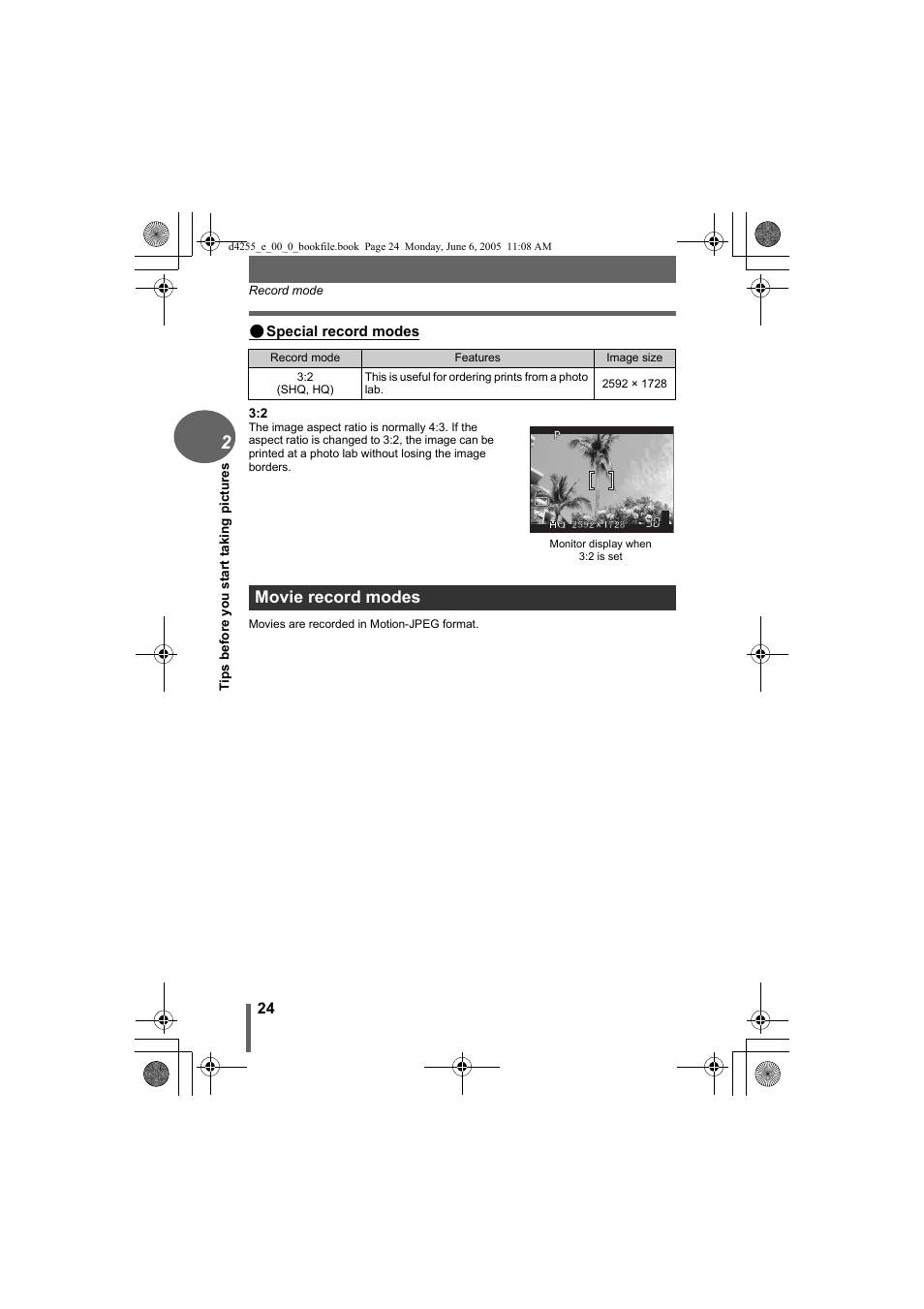 Movie record modes | Olympus D-555 Zoom ImageLink User Manual | Page 24 / 124