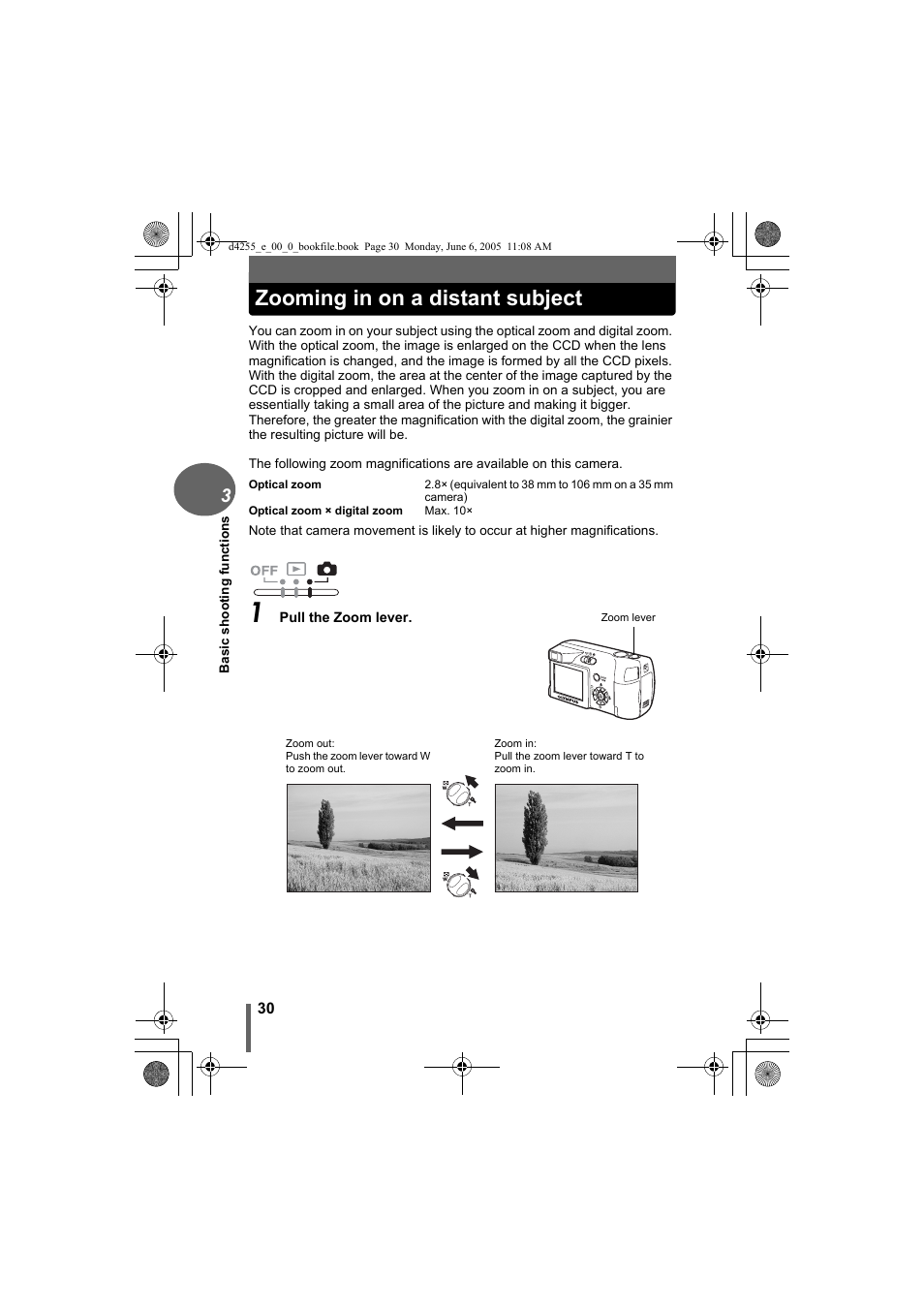 Zooming in on a distant subject | Olympus D-555 Zoom ImageLink User Manual | Page 30 / 124