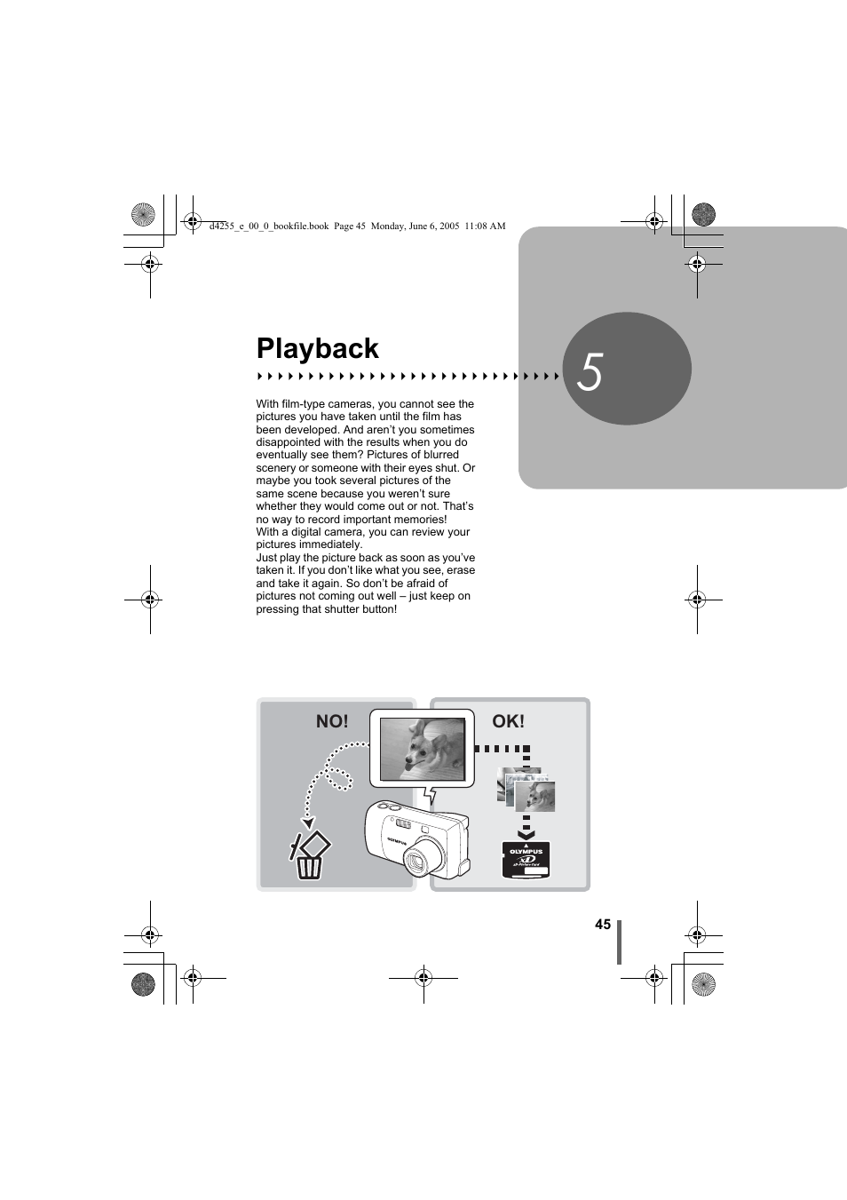 5 playback, Playback, P. 45 | Olympus D-555 Zoom ImageLink User Manual | Page 45 / 124