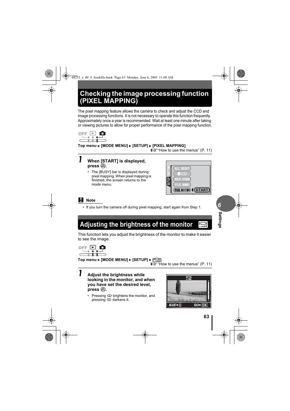 Adjusting the brightness of the monitor | Olympus D-555 Zoom ImageLink User Manual | Page 63 / 124
