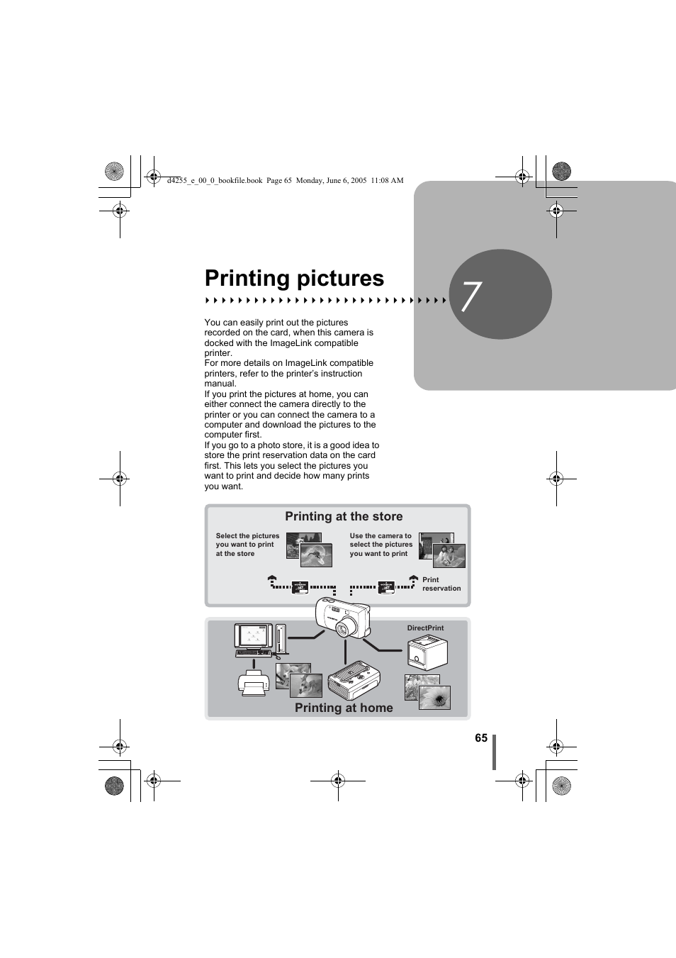 7 printing pictures, Printing pictures, P. 65 | Olympus D-555 Zoom ImageLink User Manual | Page 65 / 124