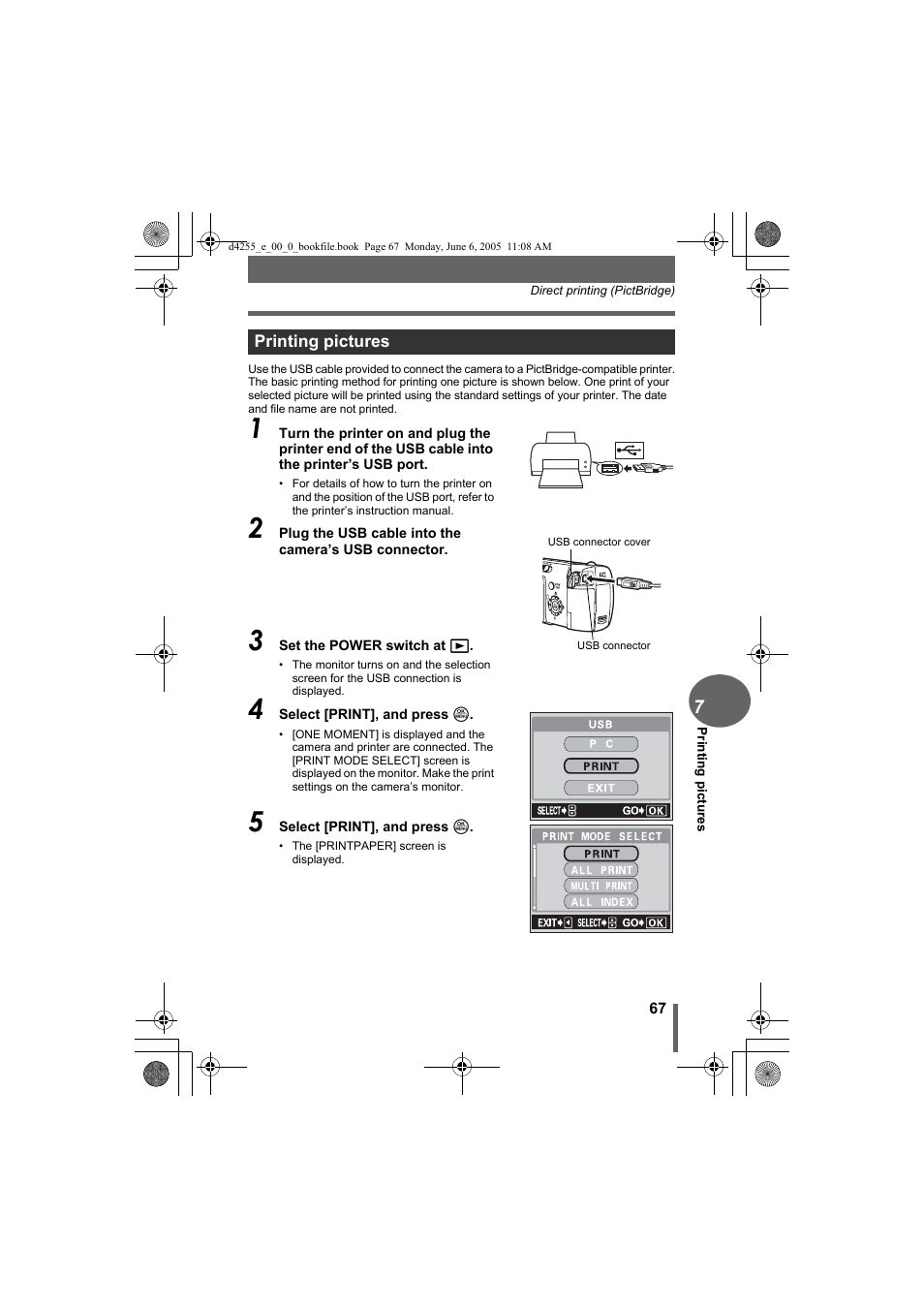 Printing pictures | Olympus D-555 Zoom ImageLink User Manual | Page 67 / 124