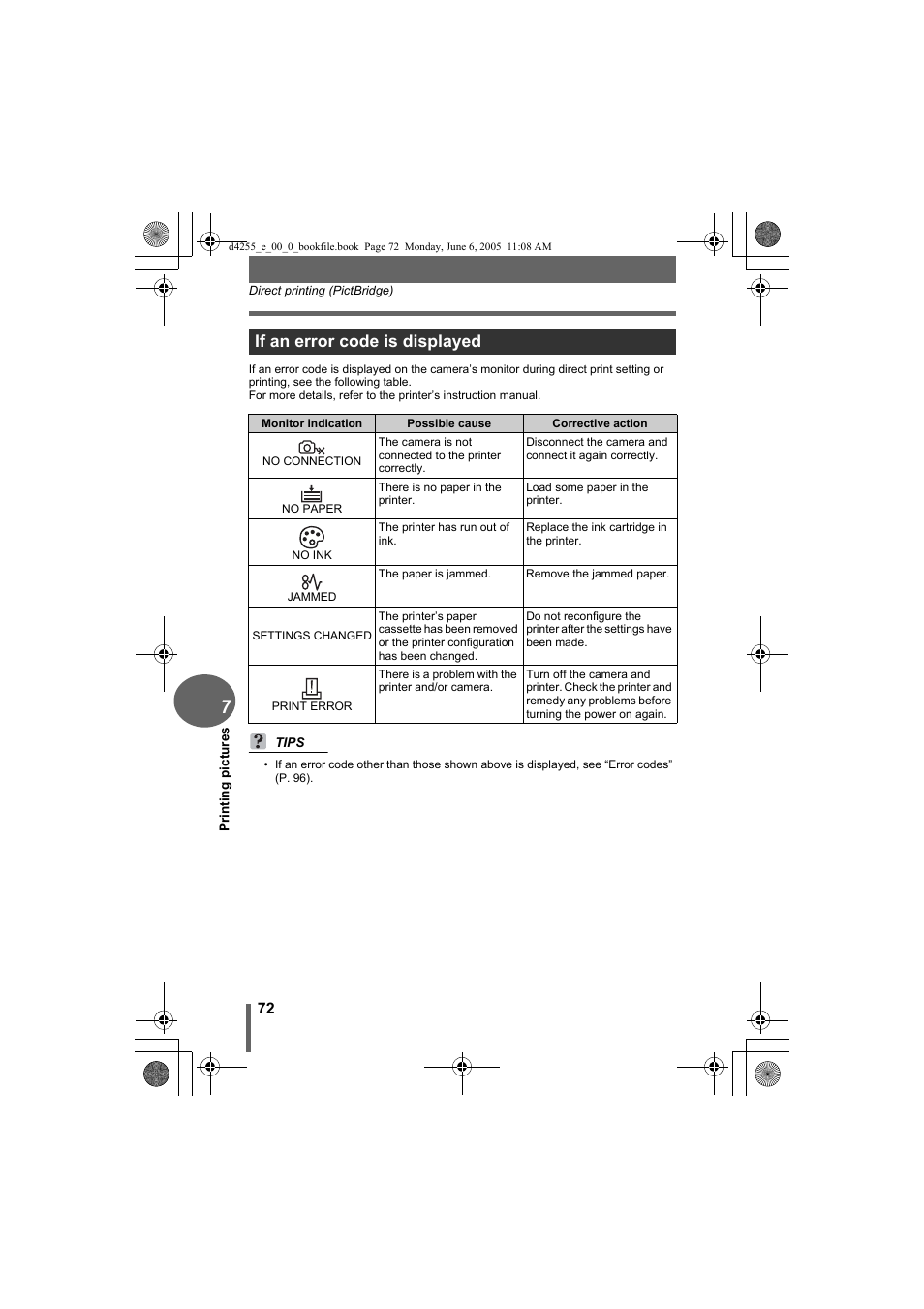 If an error code is displayed | Olympus D-555 Zoom ImageLink User Manual | Page 72 / 124