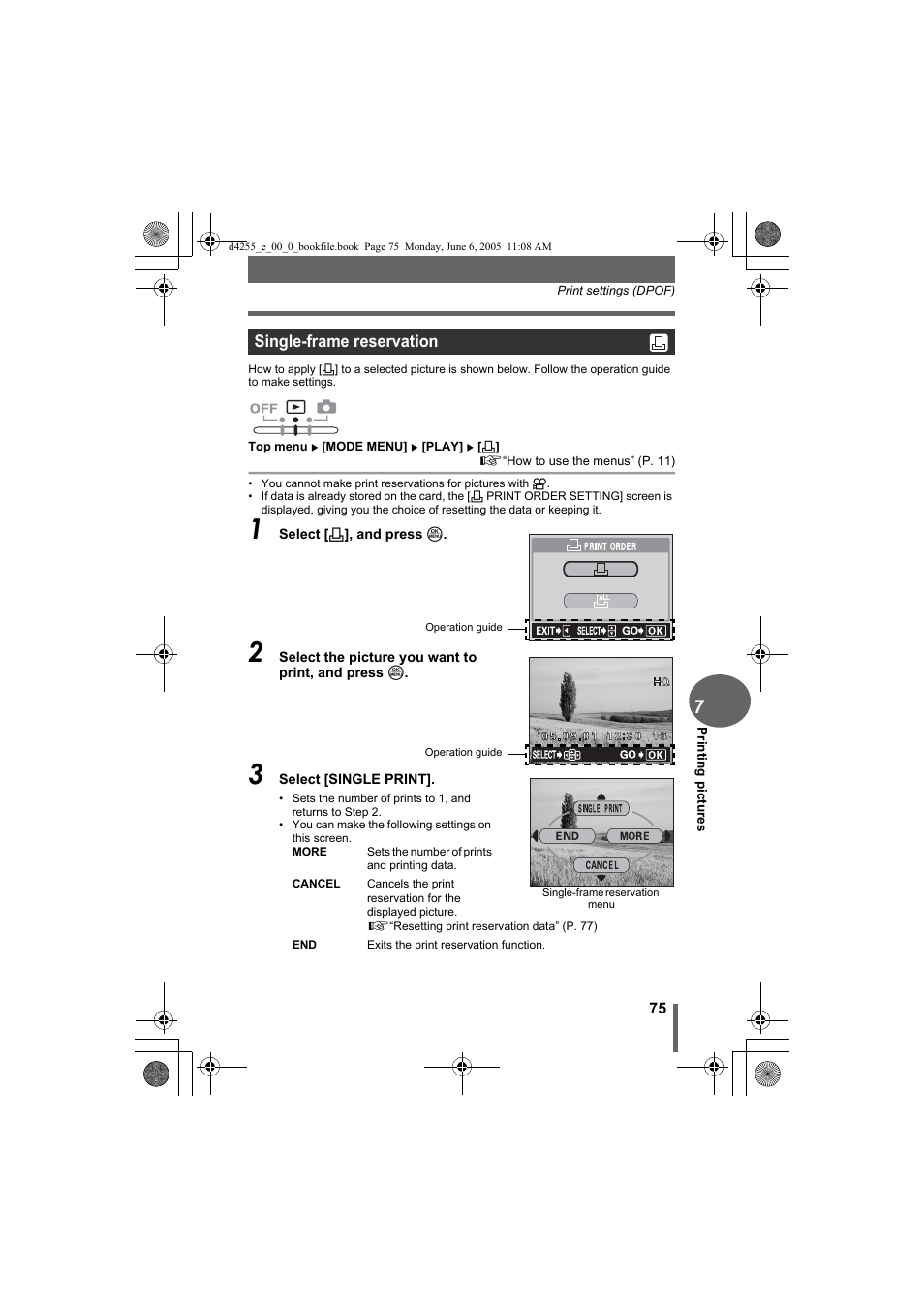Single-frame reservation | Olympus D-555 Zoom ImageLink User Manual | Page 75 / 124