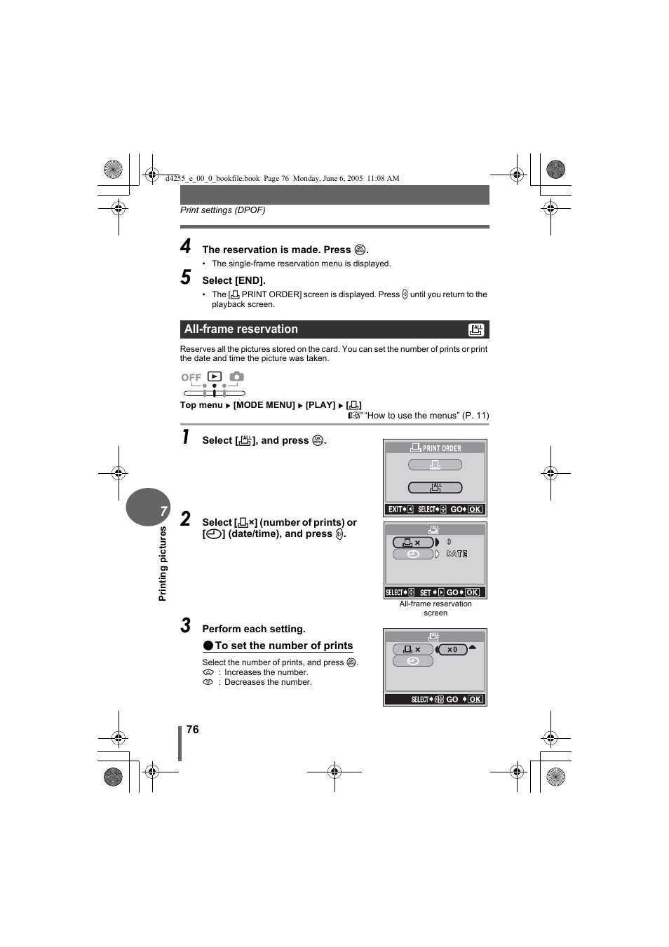 All-frame reservation | Olympus D-555 Zoom ImageLink User Manual | Page 76 / 124