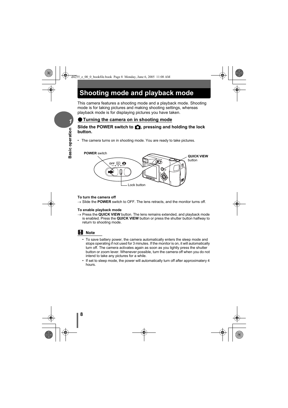 Shooting mode and playback mode | Olympus D-555 Zoom ImageLink User Manual | Page 8 / 124