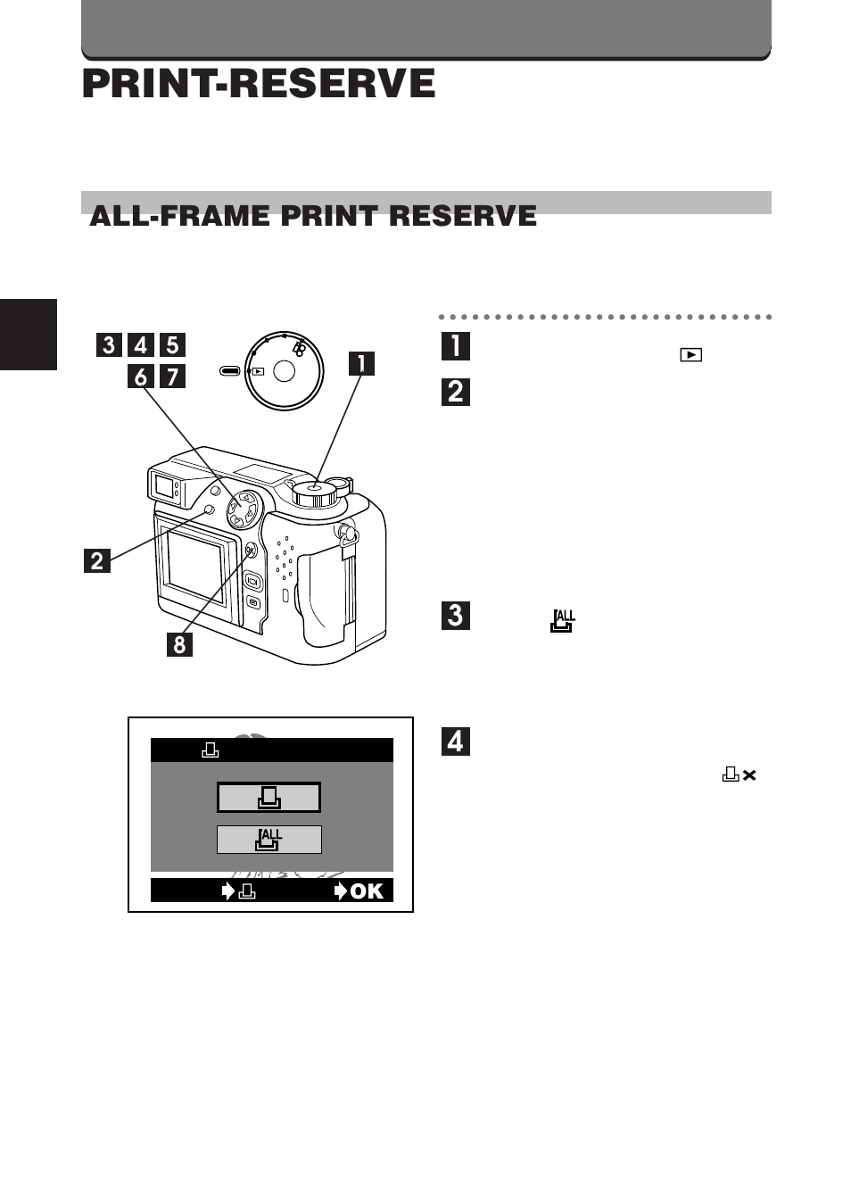 Print-reserve, All-frame print reserve | Olympus C-3000 Zoom User Manual | Page 18 / 86