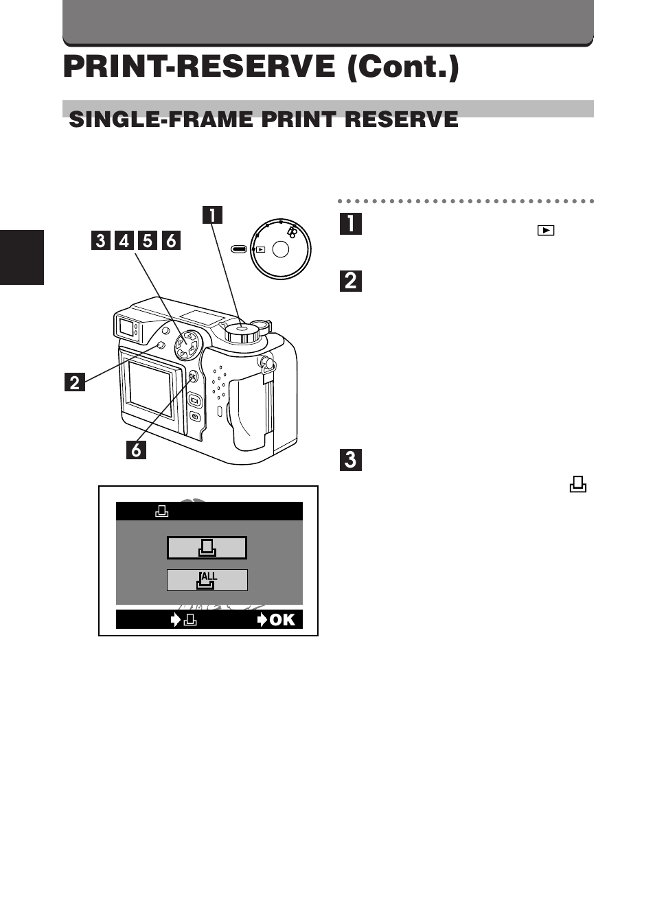 Print-reserve (cont.), Single-frame print reserve | Olympus C-3000 Zoom User Manual | Page 20 / 86