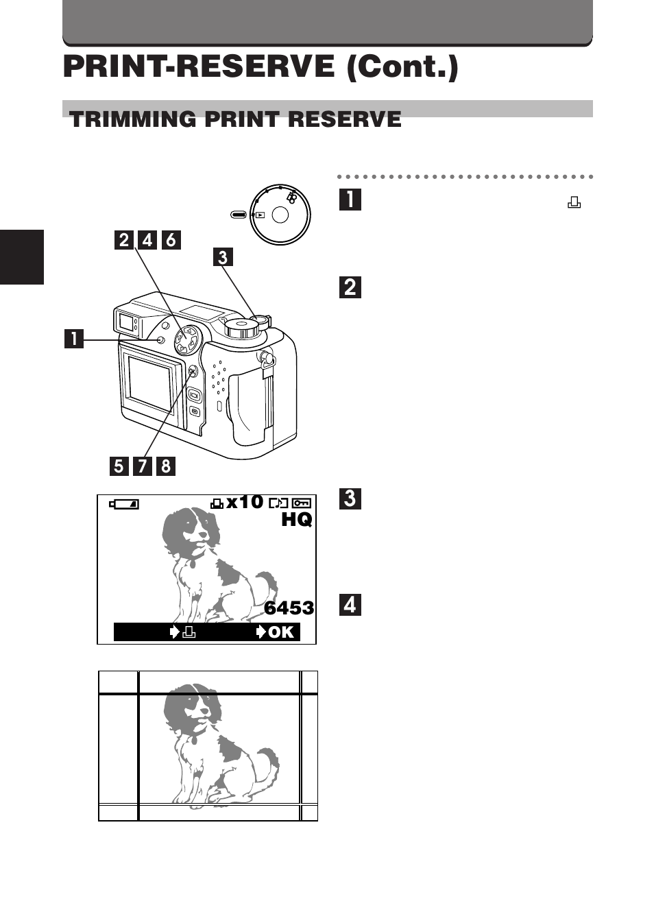 Print-reserve (cont.), Trimming print reserve | Olympus C-3000 Zoom User Manual | Page 24 / 86