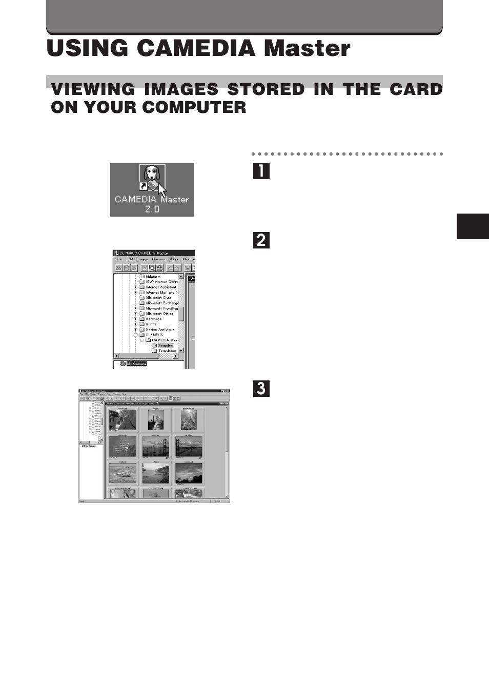 Using camedia master | Olympus C-3000 Zoom User Manual | Page 35 / 86