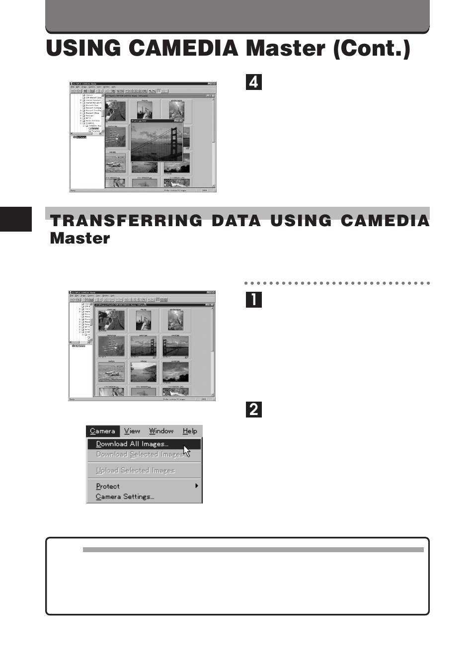 Using camedia master (cont.), 4transferring data using camedia master | Olympus C-3000 Zoom User Manual | Page 36 / 86