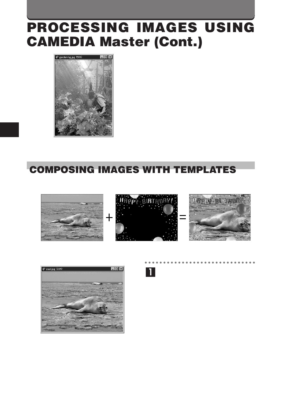 Processing images using camedia master (cont.), Composing images with templates | Olympus C-3000 Zoom User Manual | Page 40 / 86