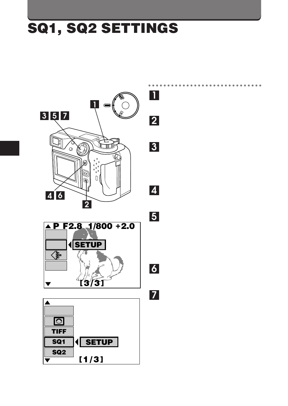 Sq1, sq2 settings, Setup | Olympus C-3000 Zoom User Manual | Page 52 / 86