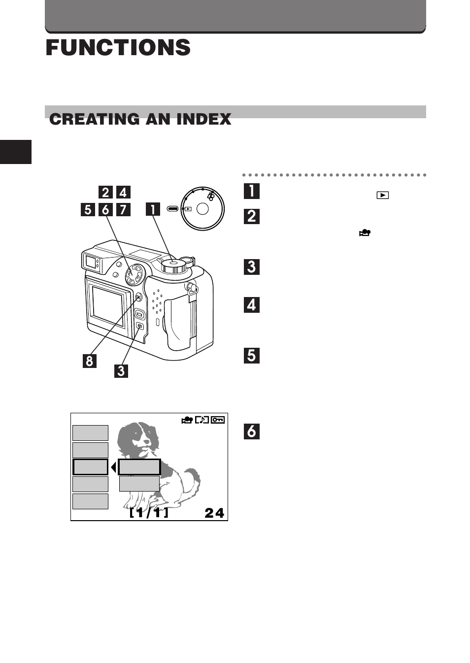 Functions, Creating an index | Olympus C-3000 Zoom User Manual | Page 6 / 86