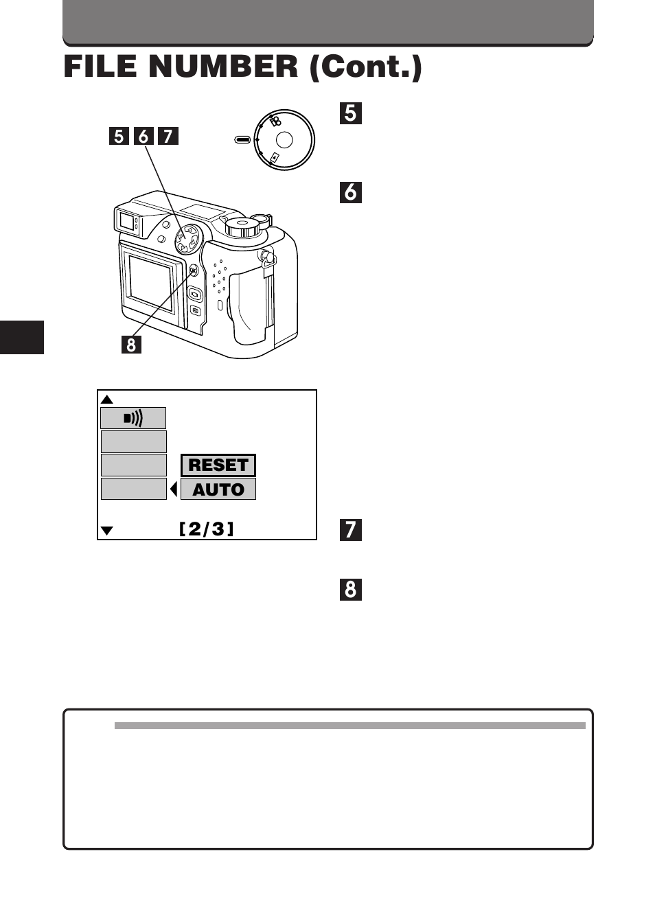 File number (cont.), Reset auto | Olympus C-3000 Zoom User Manual | Page 64 / 86