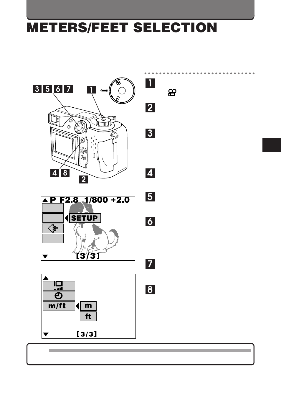 Meters/feet selection, M / f t m ft, Setup | Olympus C-3000 Zoom User Manual | Page 67 / 86