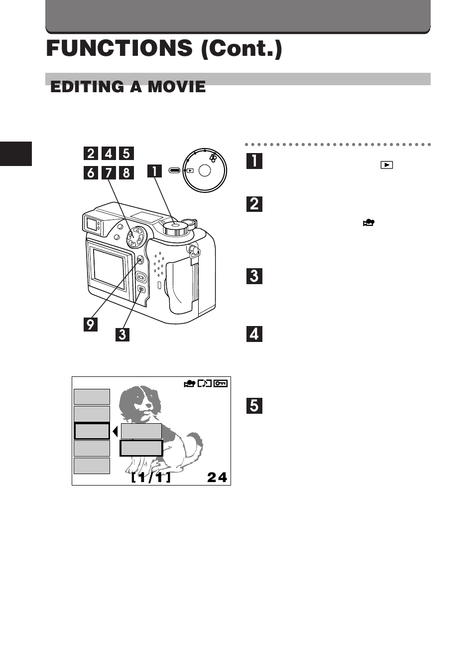 Functions (cont.), Editing a movie | Olympus C-3000 Zoom User Manual | Page 8 / 86