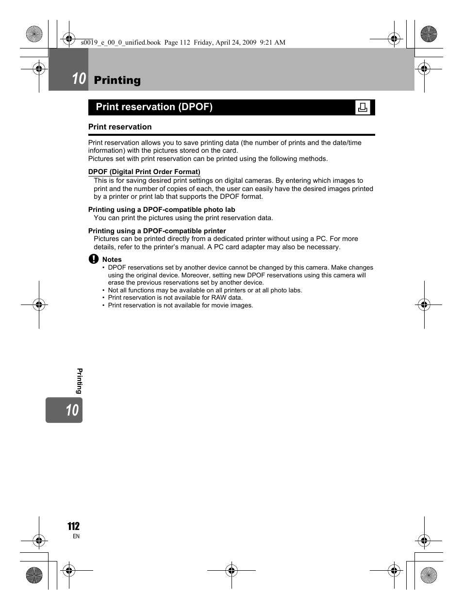 Printing | Olympus E-P1 User Manual | Page 112 / 164