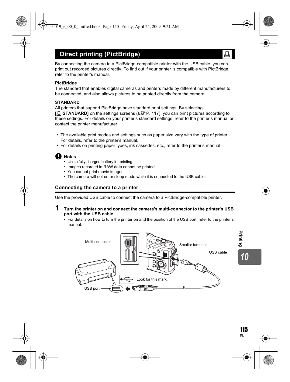 Direct printing (pictbridge) | Olympus E-P1 User Manual | Page 115 / 164