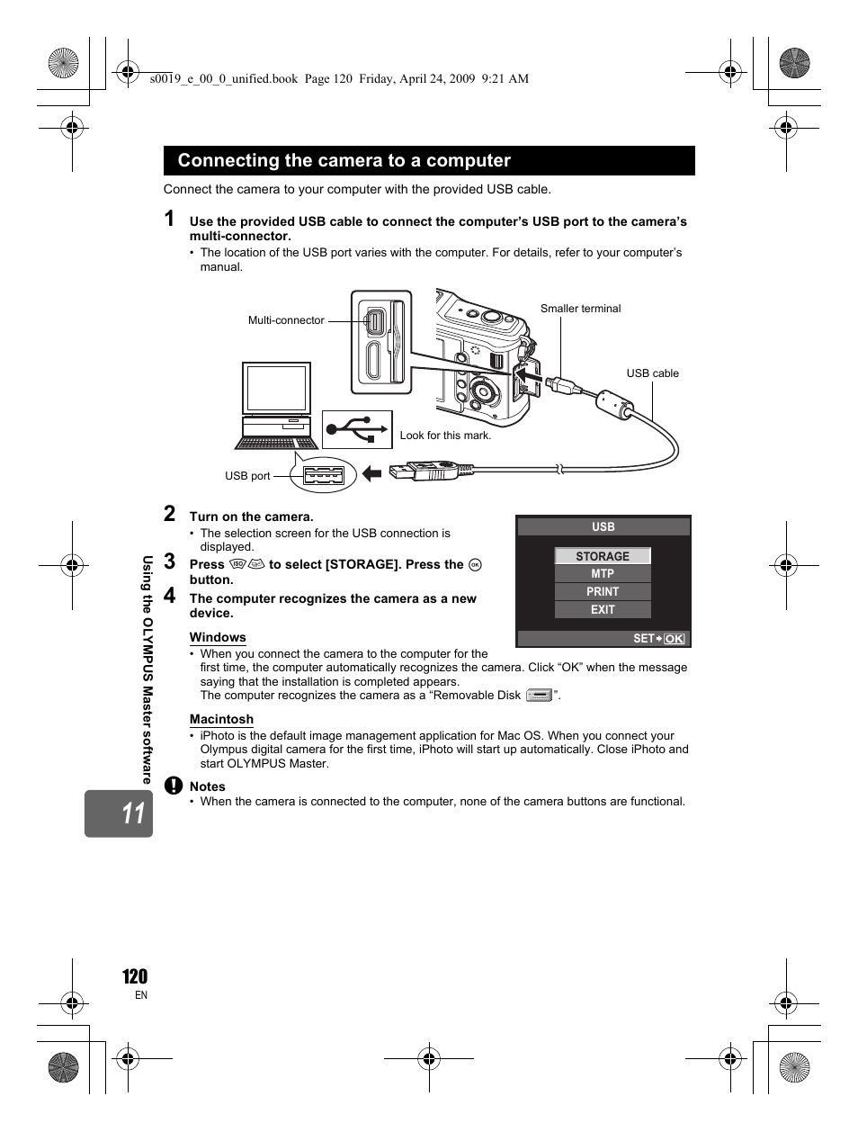 Connecting the camera to a computer | Olympus E-P1 User Manual | Page 120 / 164