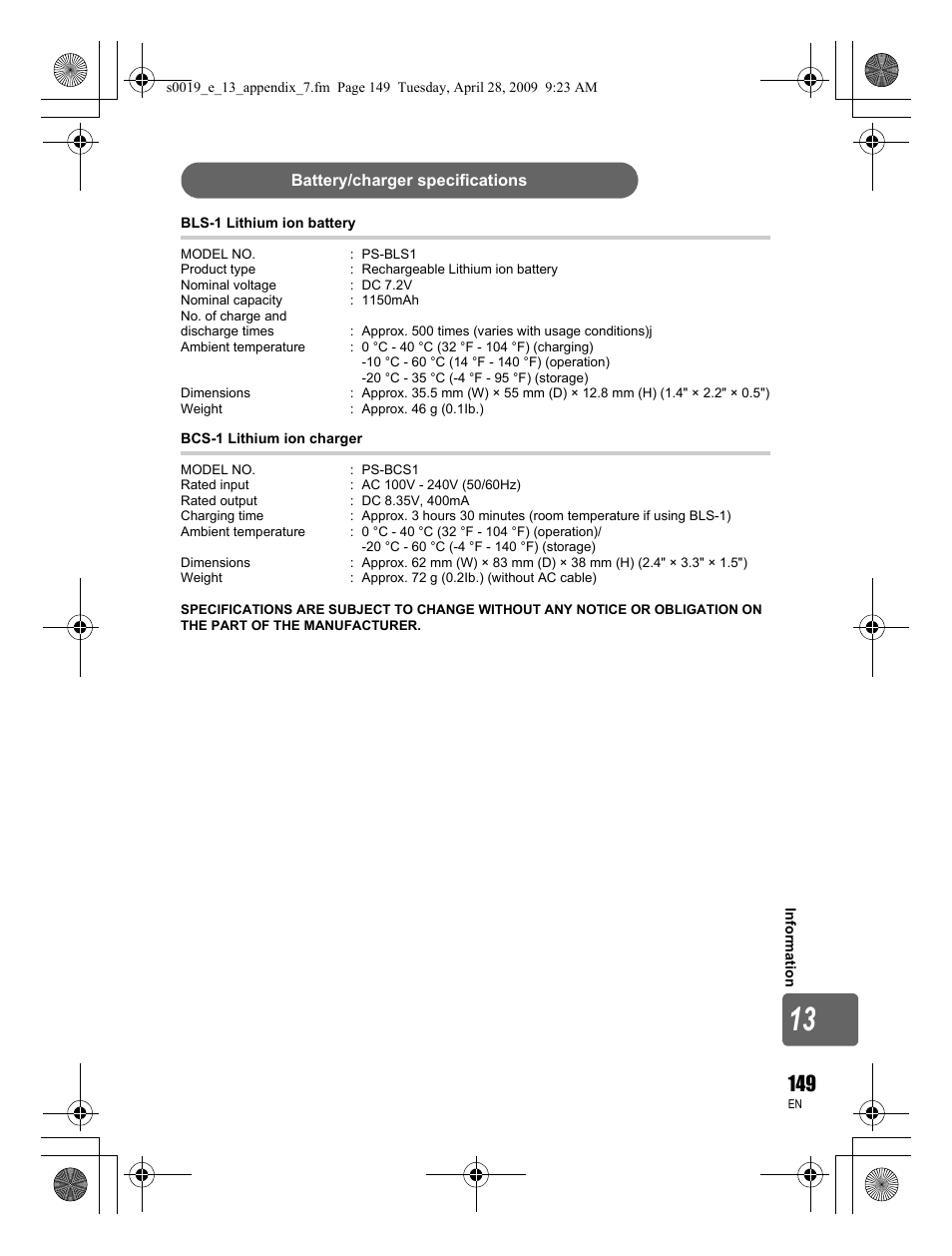 Olympus E-P1 User Manual | Page 149 / 164