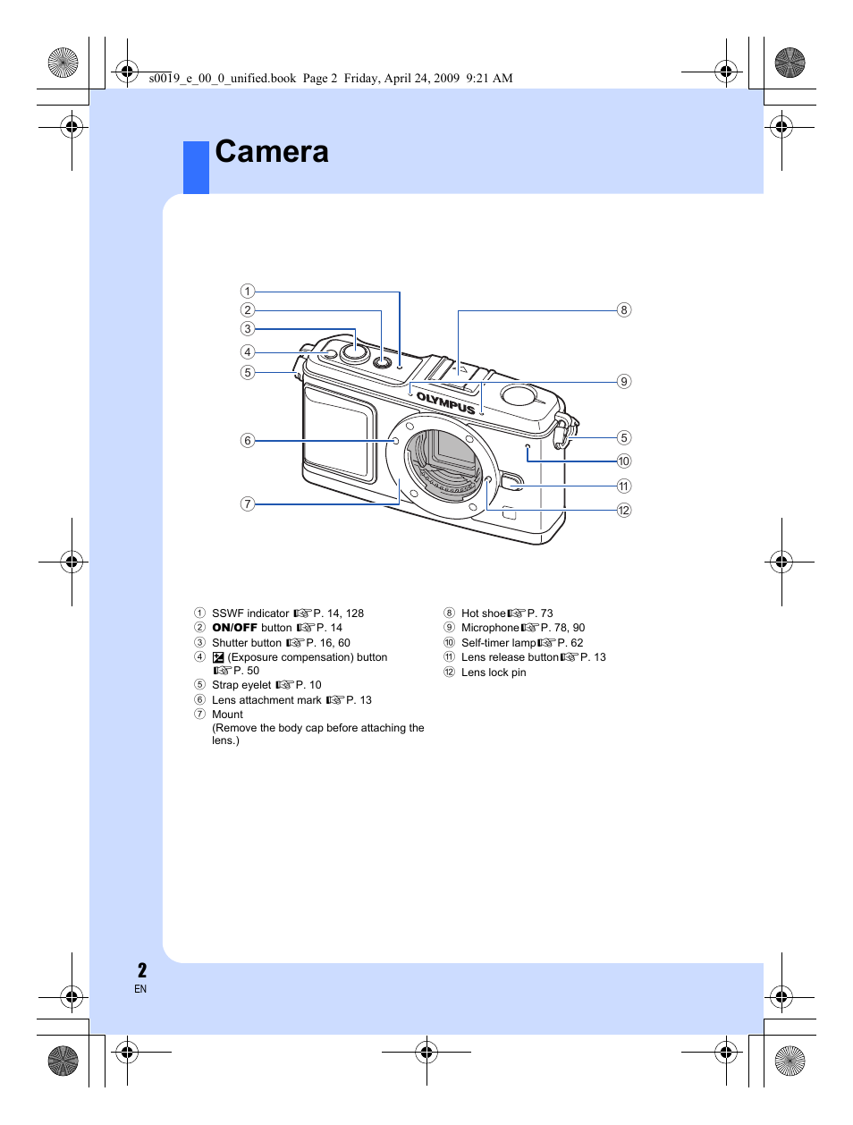 Camera | Olympus E-P1 User Manual | Page 2 / 164