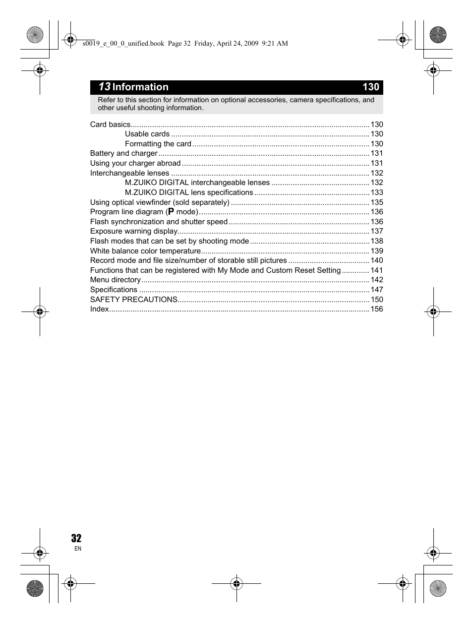 Information 130 | Olympus E-P1 User Manual | Page 32 / 164
