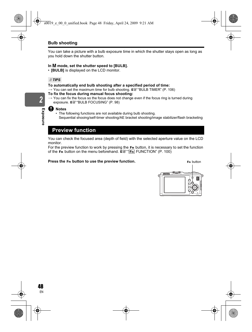 Preview function | Olympus E-P1 User Manual | Page 48 / 164