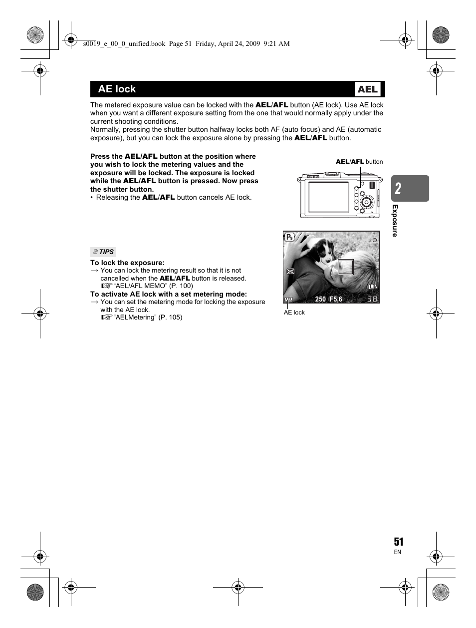 Ae lock | Olympus E-P1 User Manual | Page 51 / 164