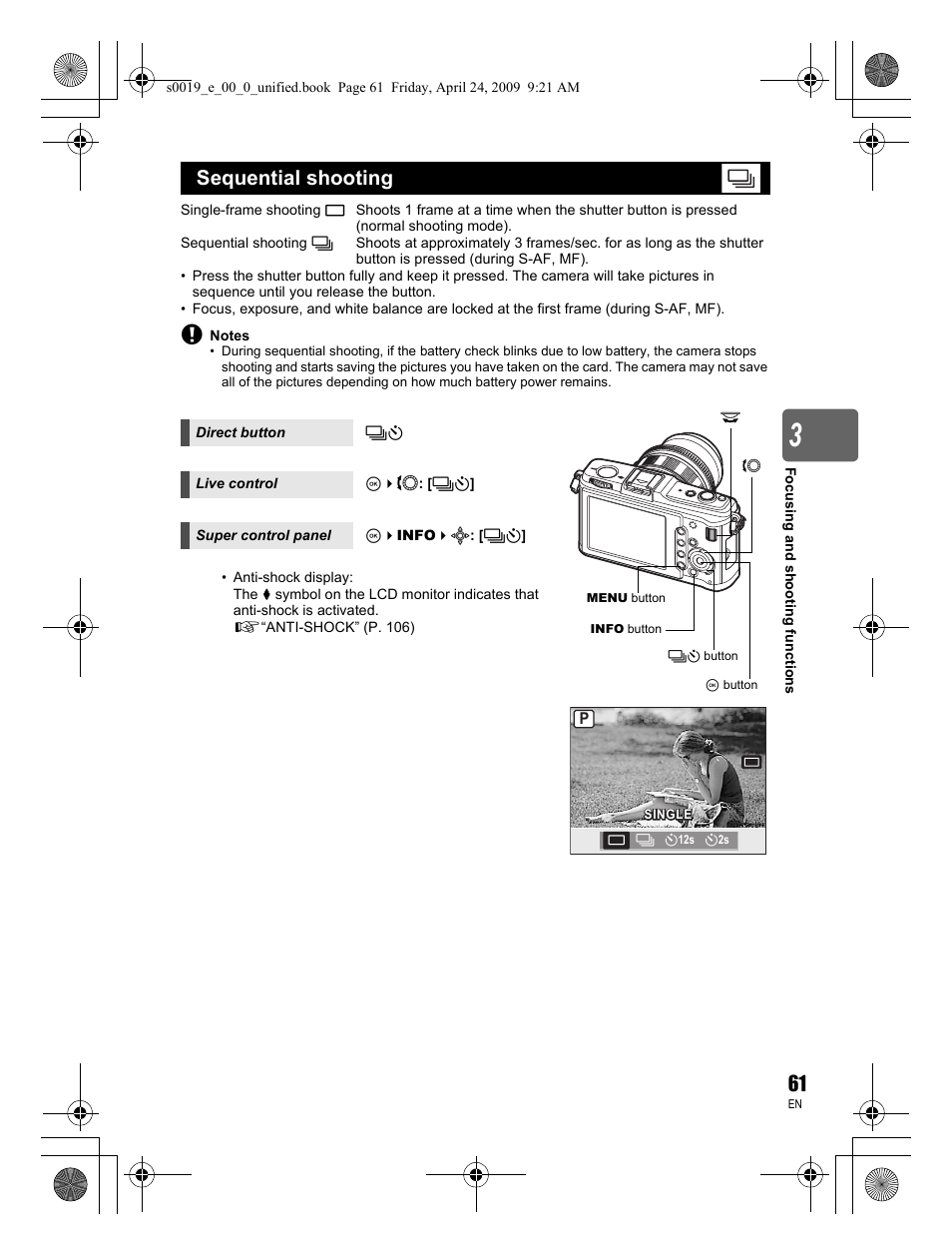 Sequential shooting | Olympus E-P1 User Manual | Page 61 / 164