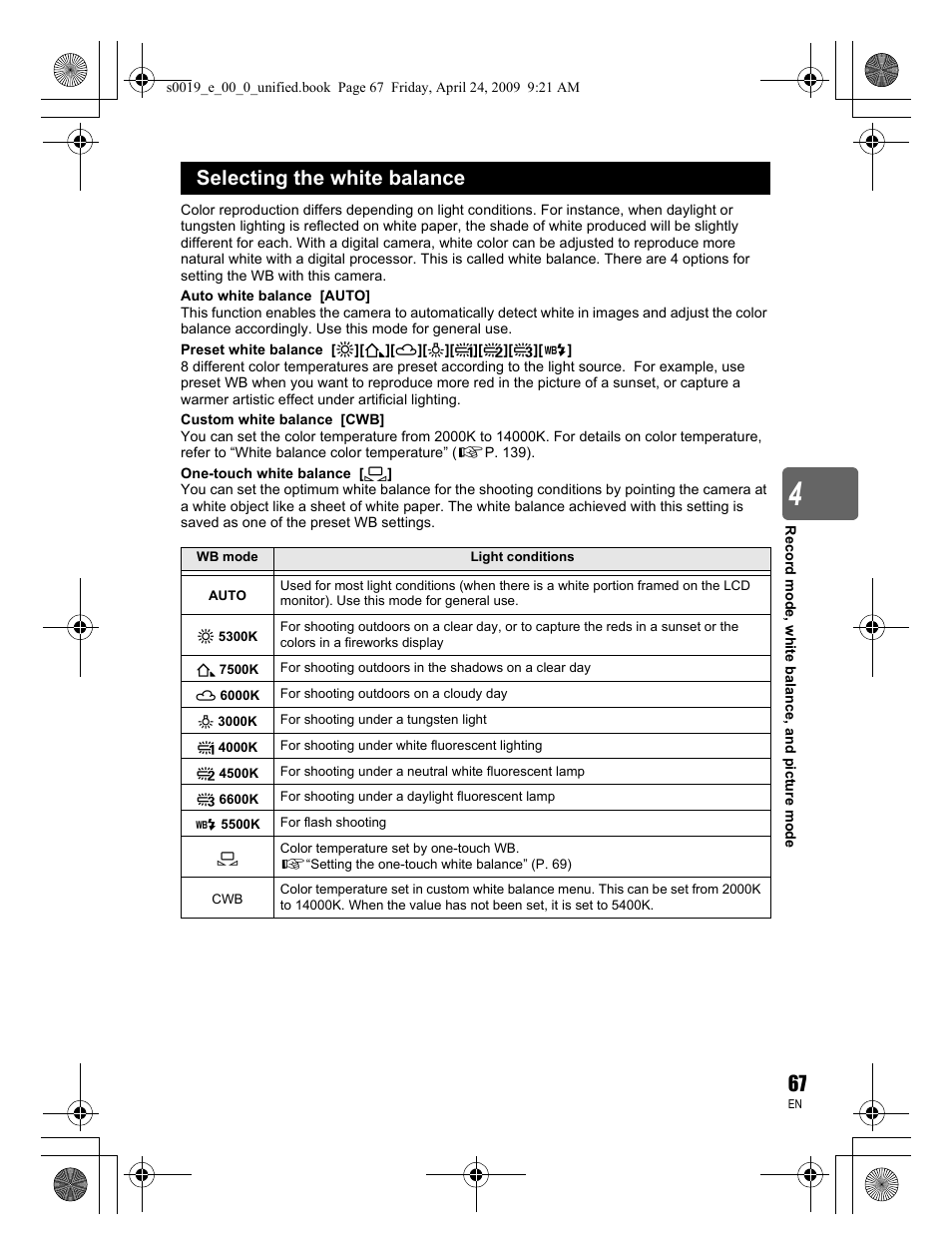 Selecting the white balance | Olympus E-P1 User Manual | Page 67 / 164
