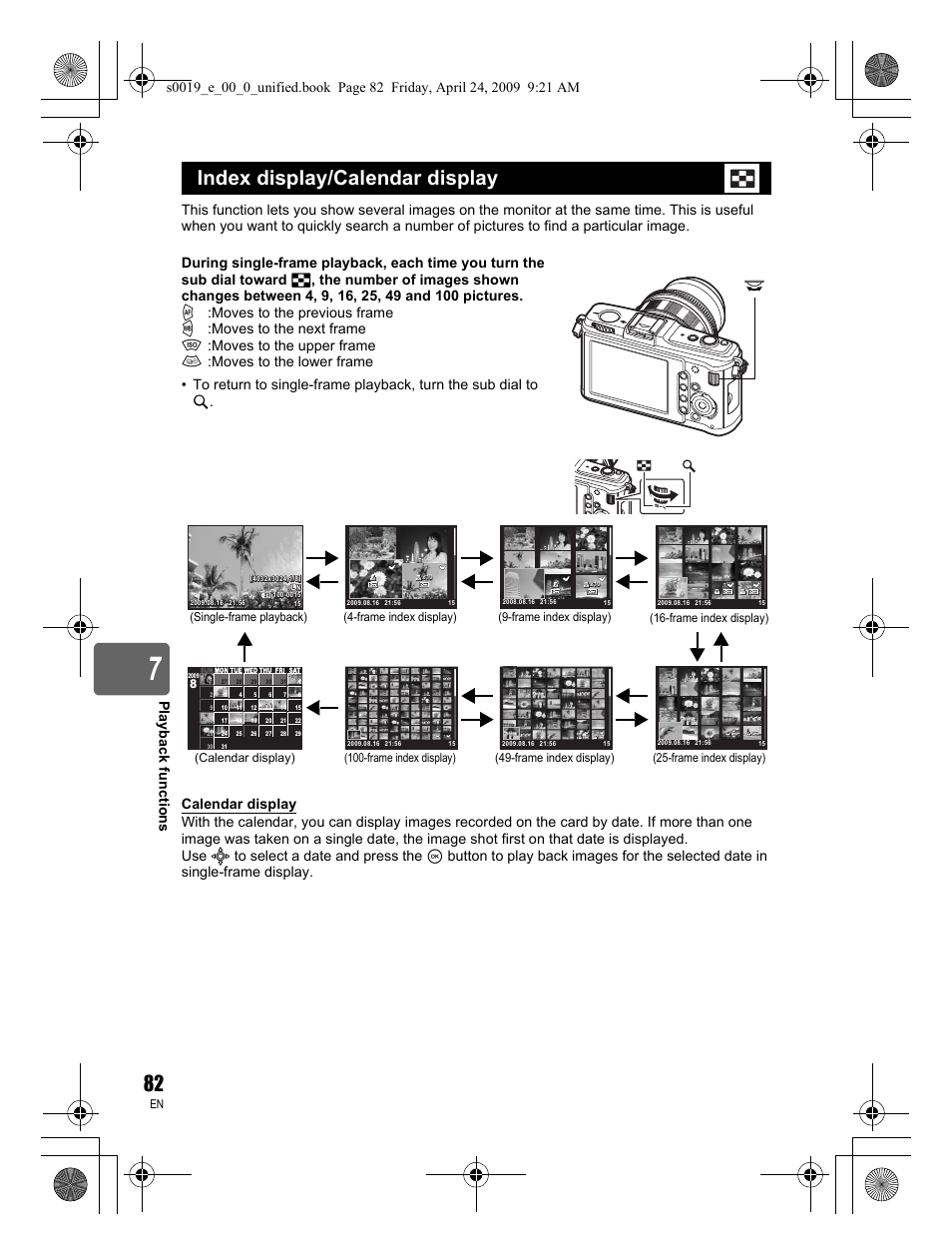 Index display/calendar display | Olympus E-P1 User Manual | Page 82 / 164