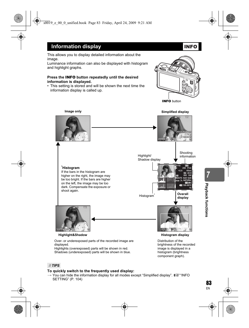 Information display | Olympus E-P1 User Manual | Page 83 / 164