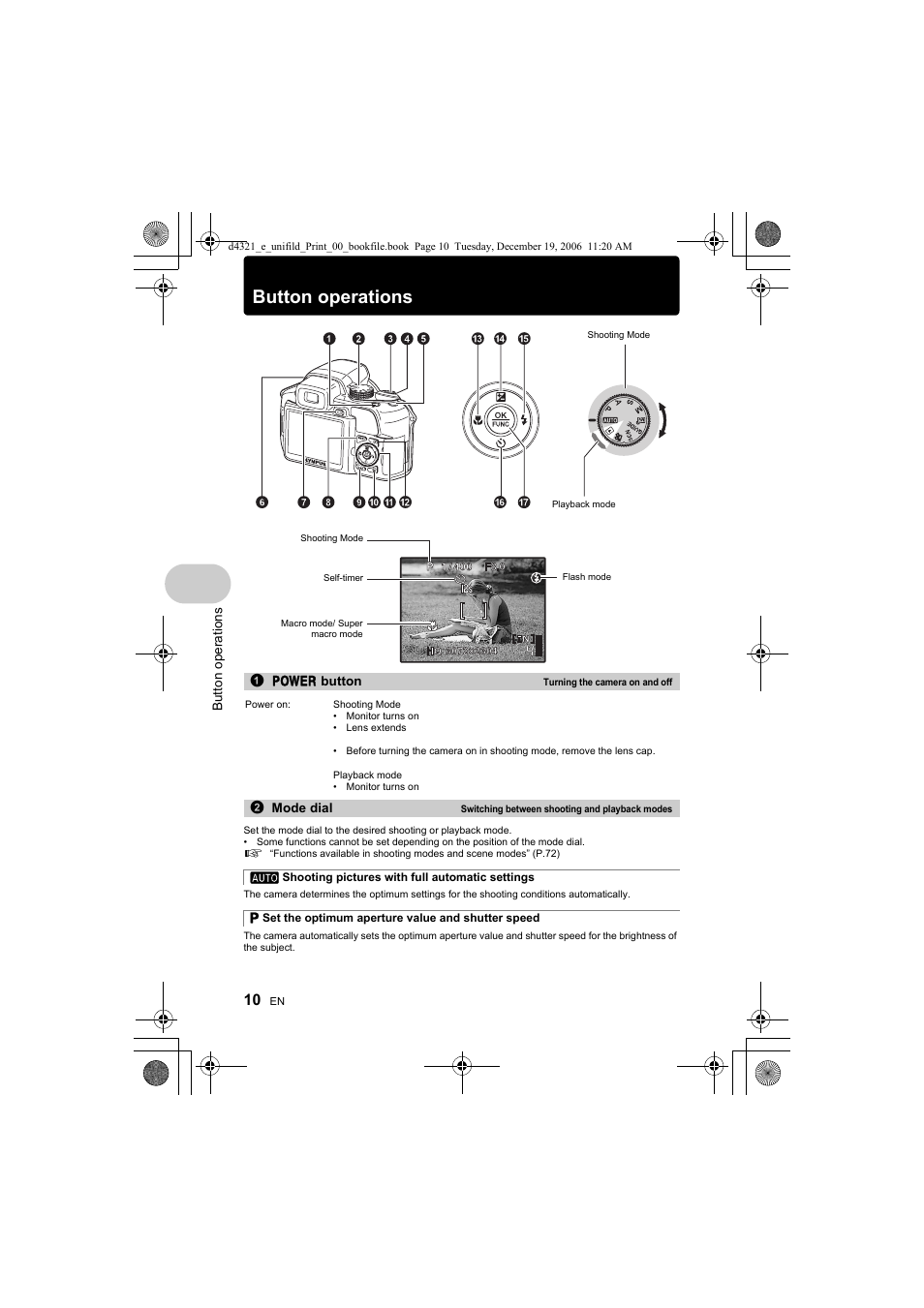 Button operations, P.10 | Olympus SP-550 UZ User Manual | Page 10 / 100