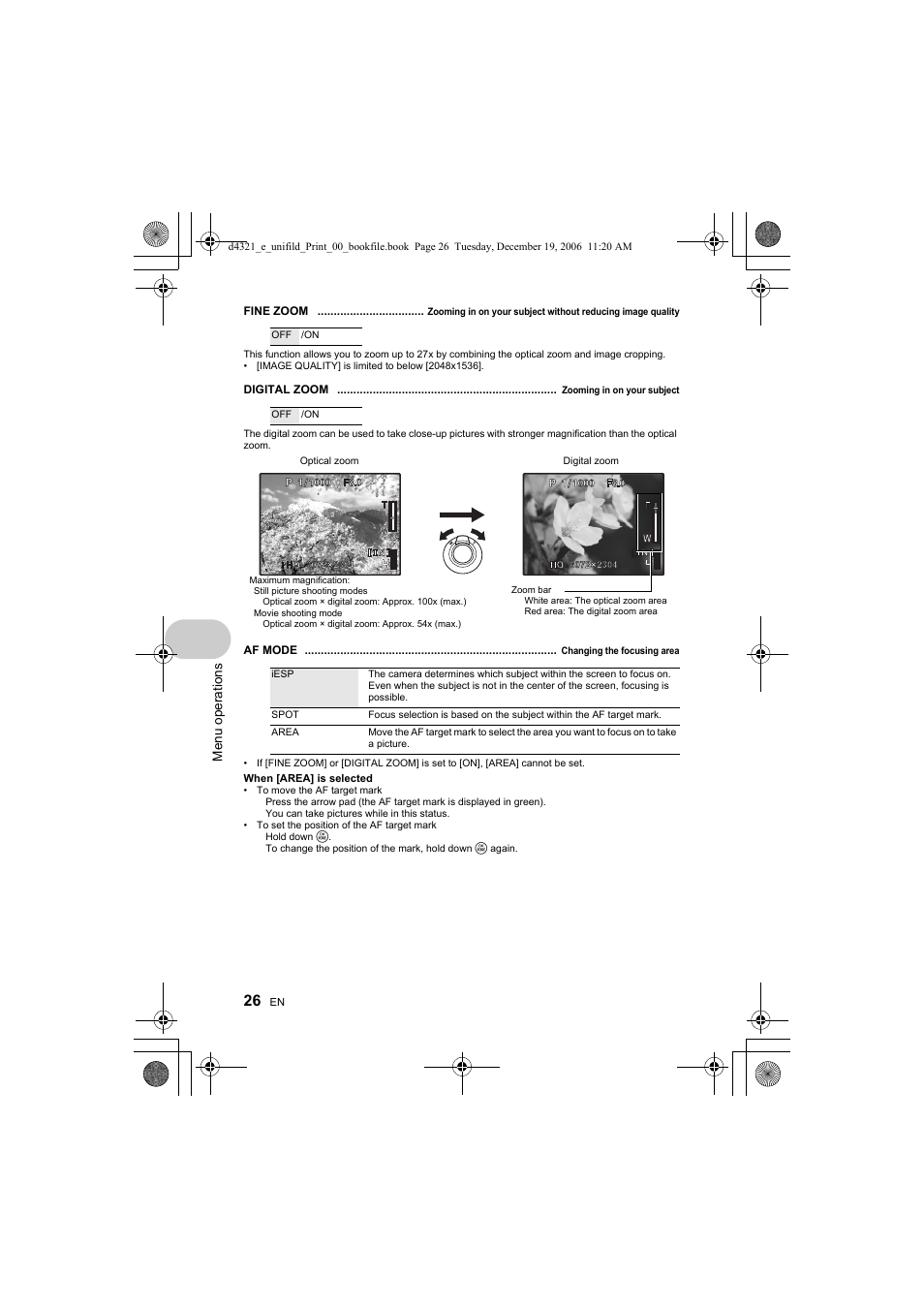 G “digital zoom zooming in on your subject” (p.26), P.26 | Olympus SP-550 UZ User Manual | Page 26 / 100