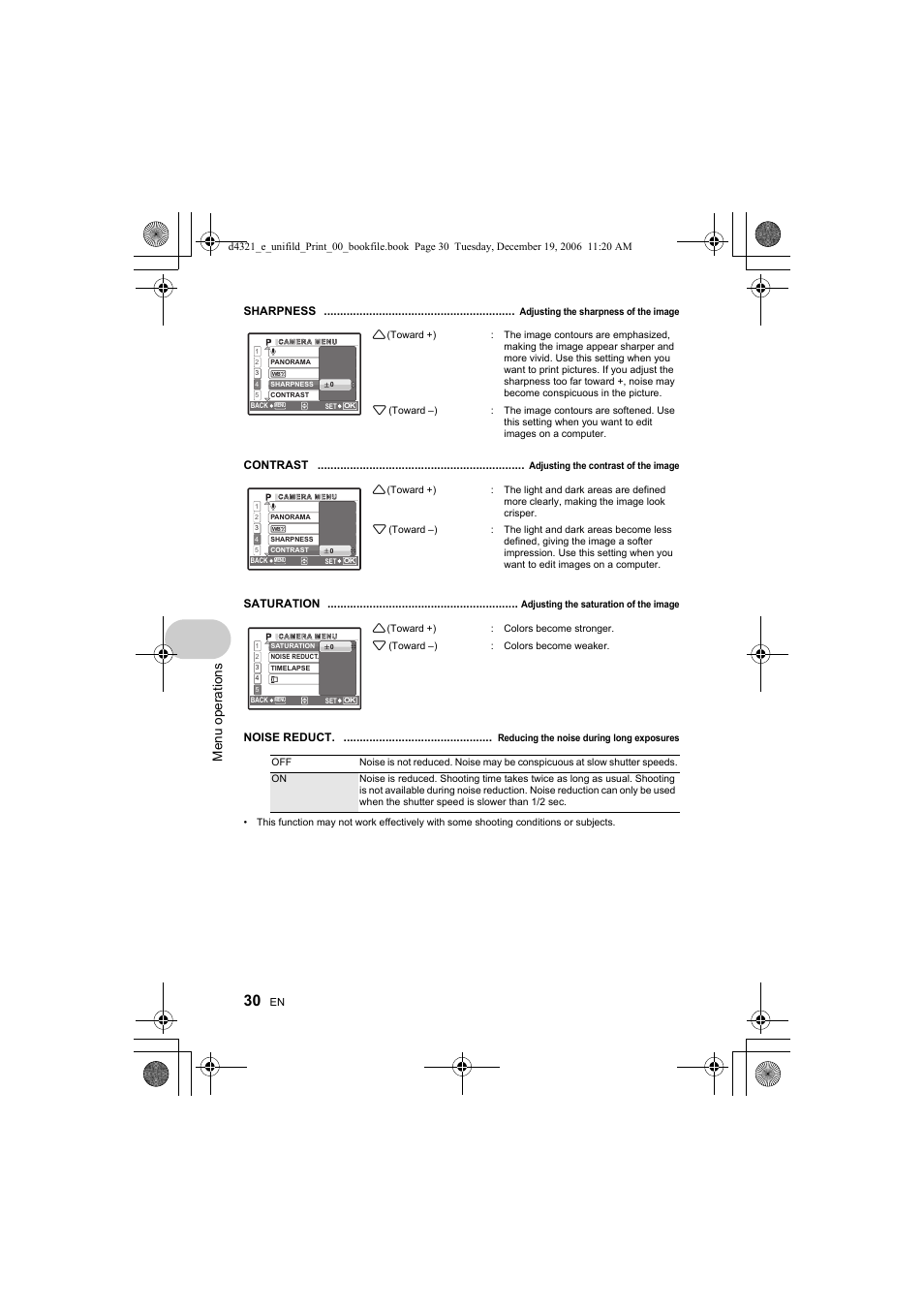 P.30, Men u o perat io ns | Olympus SP-550 UZ User Manual | Page 30 / 100