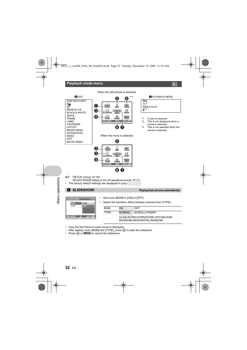 Men u o perat io ns, Playback mode menu, 1slideshow | Olympus SP-550 UZ User Manual | Page 32 / 100