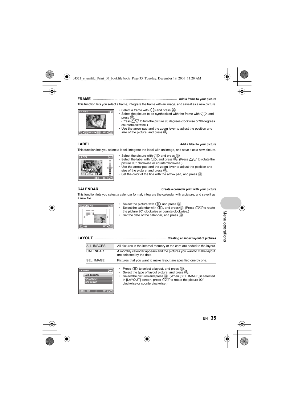 Menu op erat ion s | Olympus SP-550 UZ User Manual | Page 35 / 100