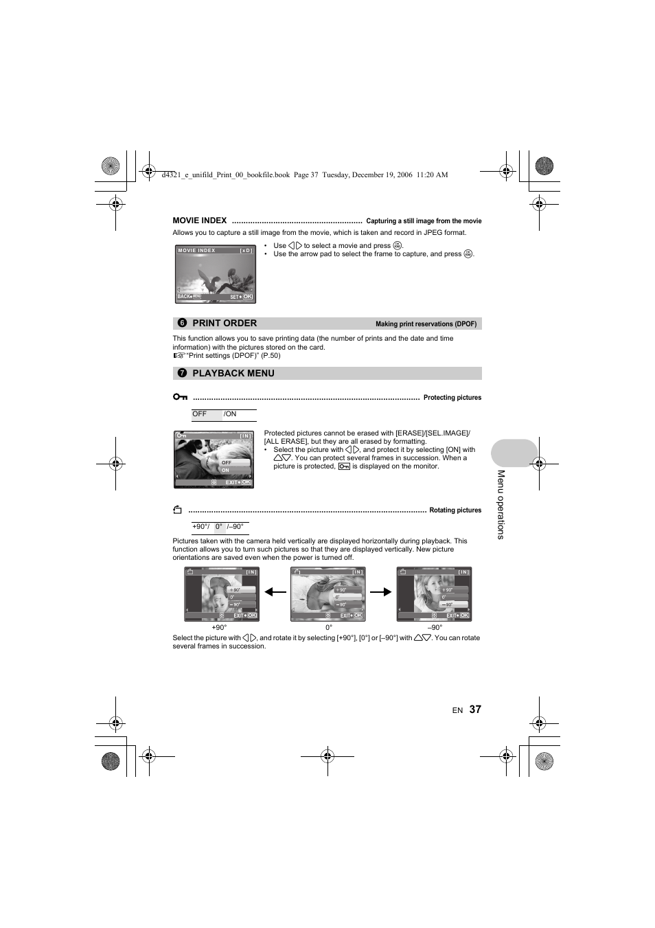 Menu op erat ion s, 6print order, 7playback menu | Olympus SP-550 UZ User Manual | Page 37 / 100