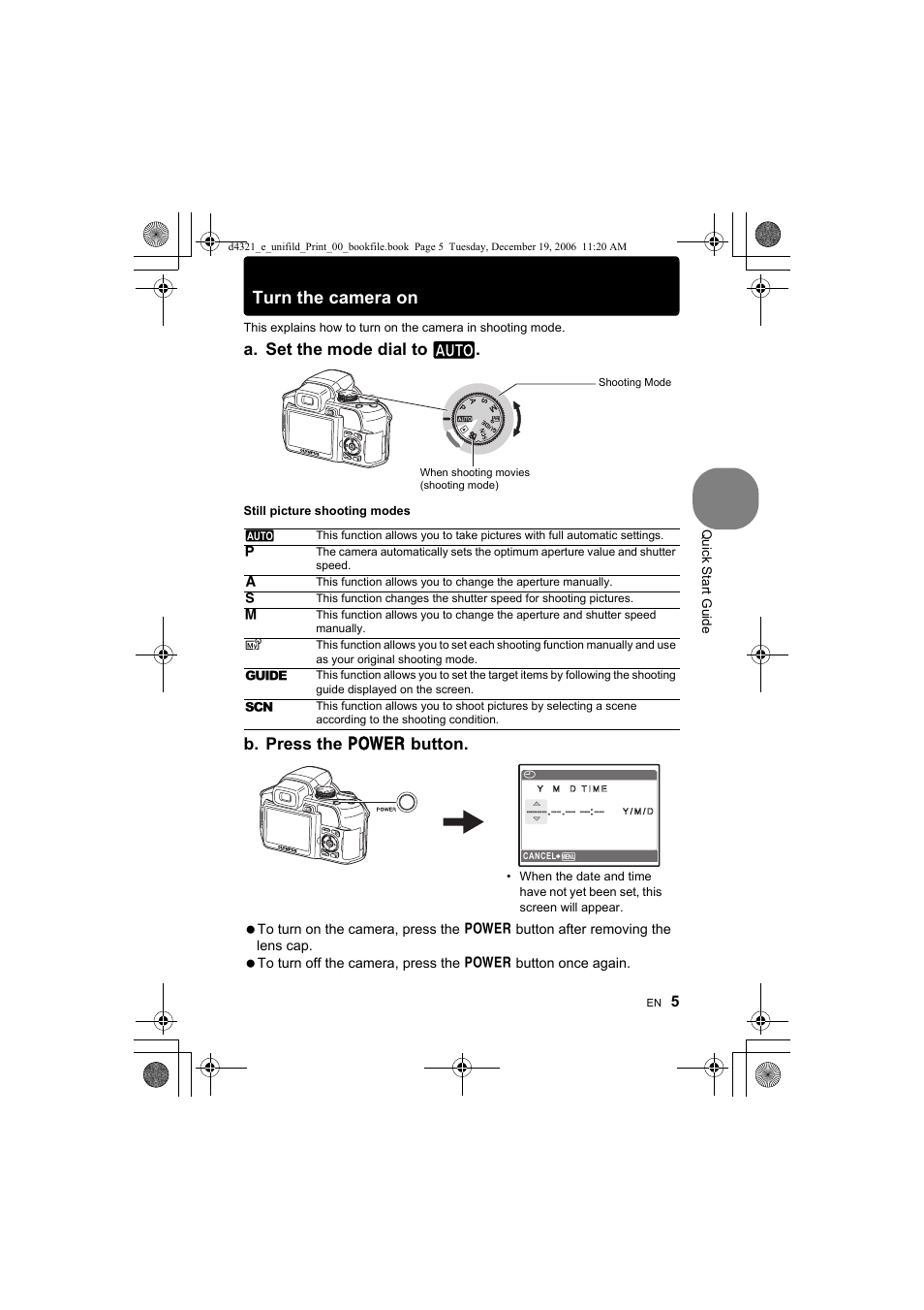 Turn the camera on, A. set the mode dial to h, B. press the o button | Olympus SP-550 UZ User Manual | Page 5 / 100